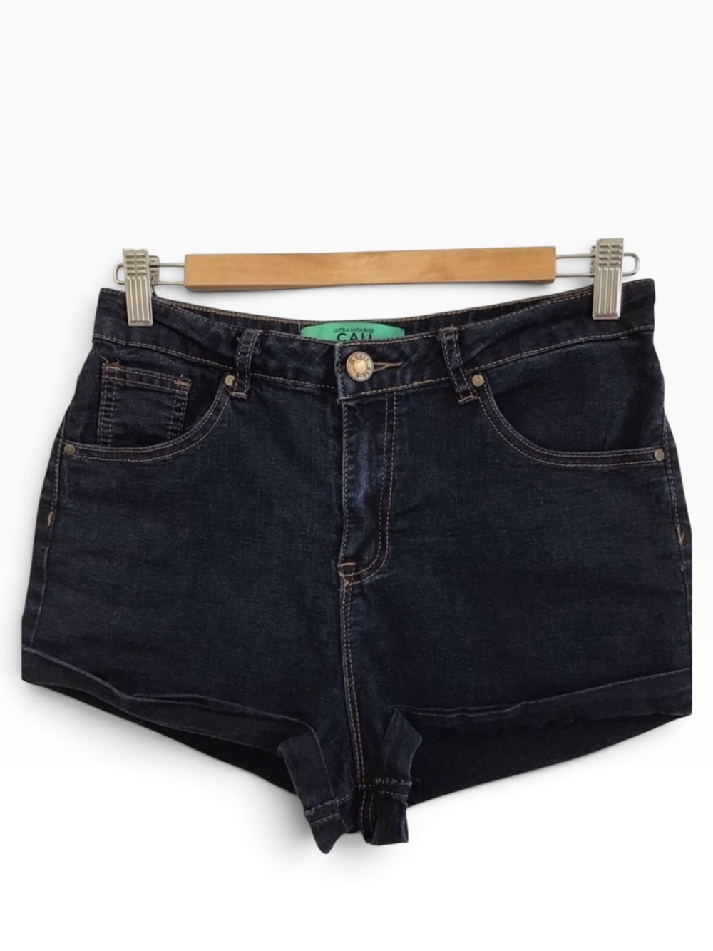 CALI ultra high rise mom jeans shorts stretchy denim dark blue size 9